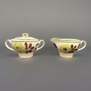 Vintage Blue Ridge Southern Potteries Sugar  & Creamer Set green Daisy Flowers